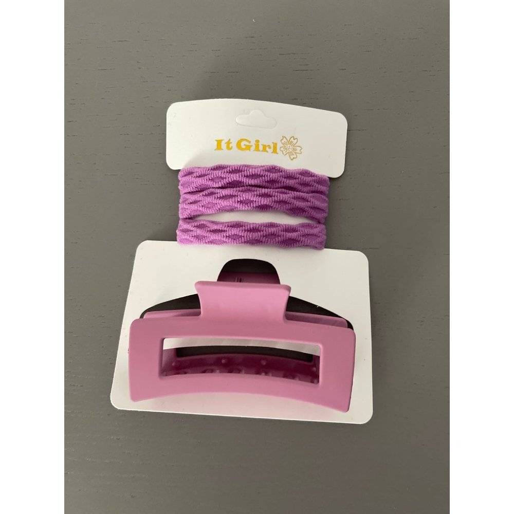 NEW HAIR CLIP SQUARE SHAPE WITH HAIR TIES COLOR PURPLE  SOFT MATTE